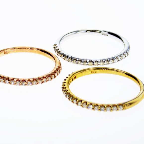 Diamond Wedding Band Set 14K Gold Rings 0.60 TCW - Picture 6 of 6